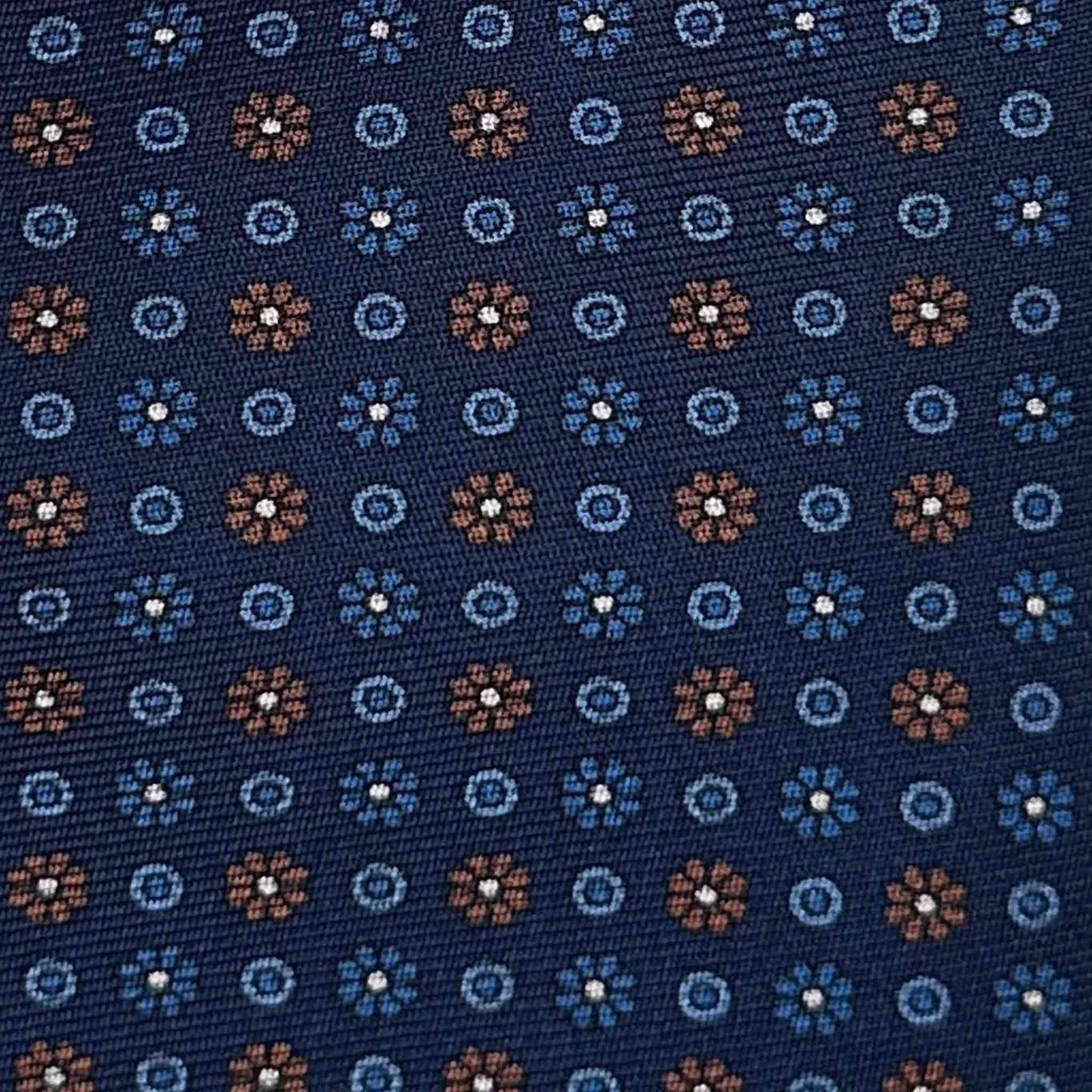 Classic Blue Madder Silk Tie 7 Fold Brown Micro Daisy