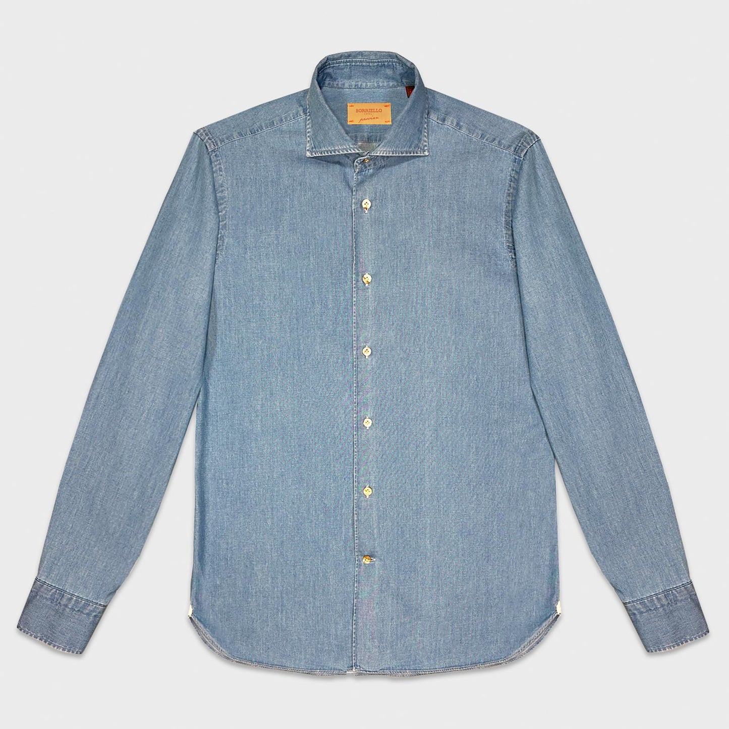 Light Blue Classic Denim Shirt Hand Made in Italy Borriello Wools Boutique Uomo Genève