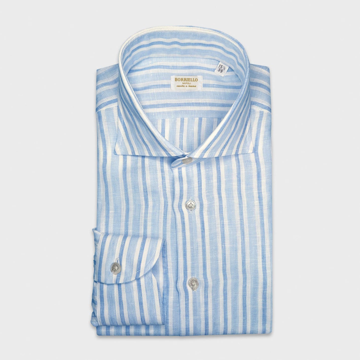 Classic Striped Linen Shirt Hand Made in Italy Shop Geneva. Men's striped linen shirt, made with soft linen fabric made in Italy, silky to the touch softer and of high quality, Borriello Napoli for Wools Boutique Uomo