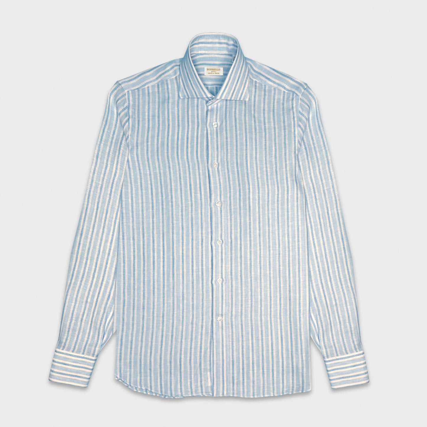 Men's striped linen shirt, made with soft linen fabric made in Italy, silky to the touch softer and of high quality, Borriello Napoli for Wools Boutique Uomo Genève