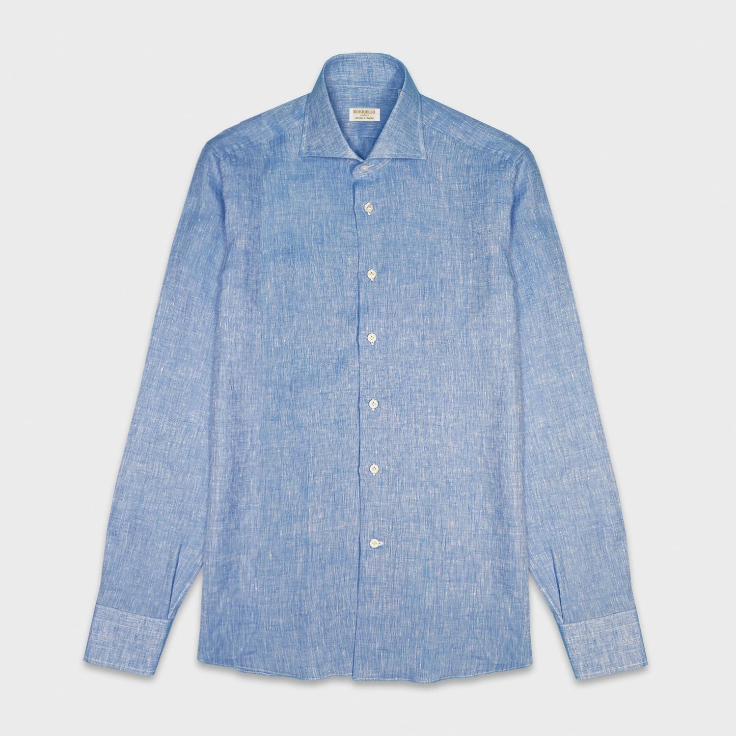 Sky Blue Linen Shirt Hand Made Borriello Napoli shirt exclusive for Wools Boutique Uomo Geneva