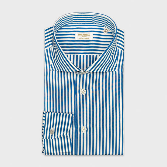 Borriello Cobalt Blue Striped Shirt Popeline Cotton-Wools Boutique Uomo