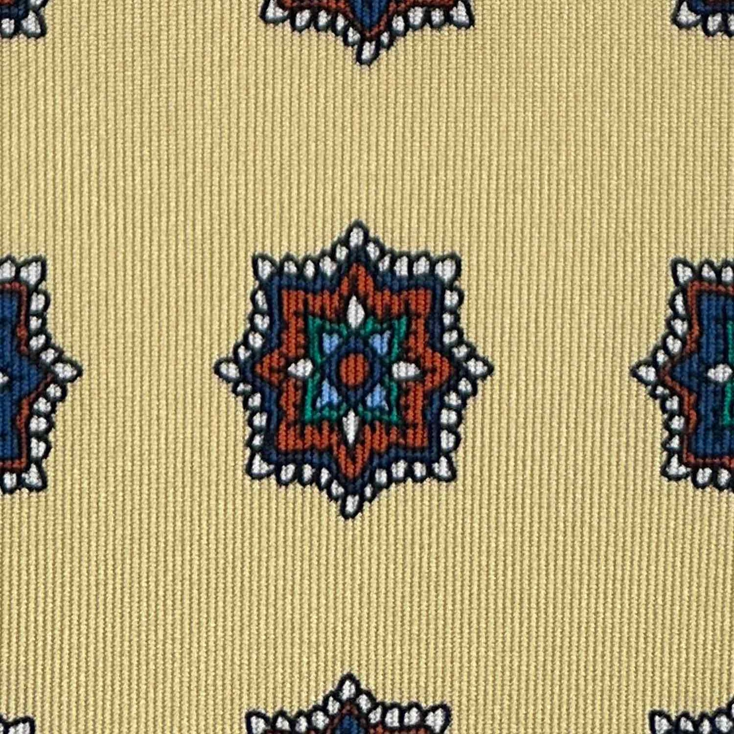 Honey Yellow Silk Tie Medallions Pattern Made in Italy