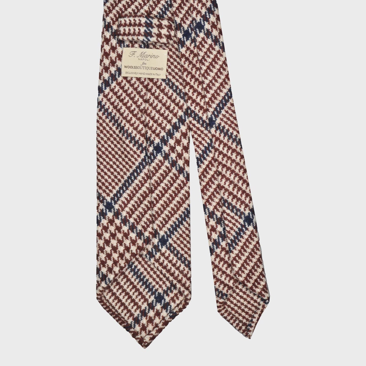 F.Marino Tweed Tie 3 Folds Gun Club Coffee Brown