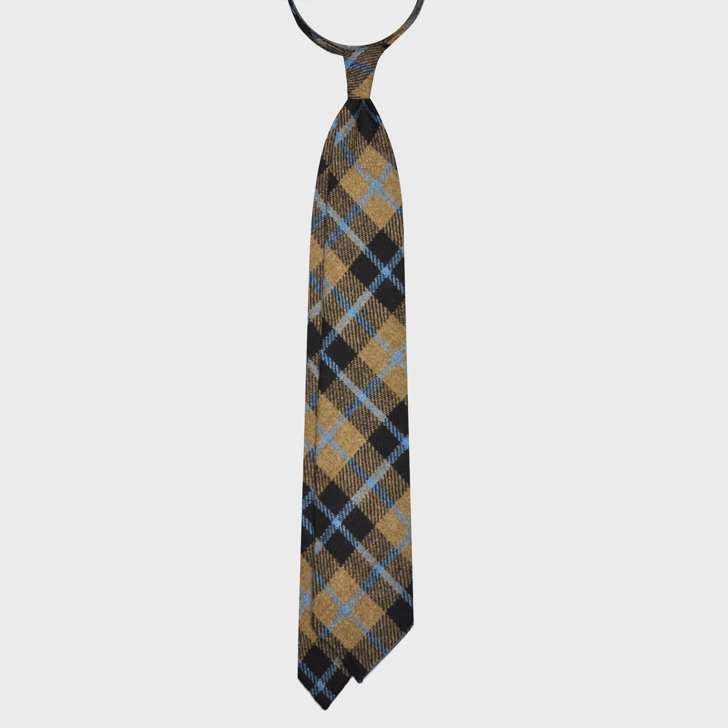 Camel Plaid Checks Wool Tweed Unlined Handmade Tie
