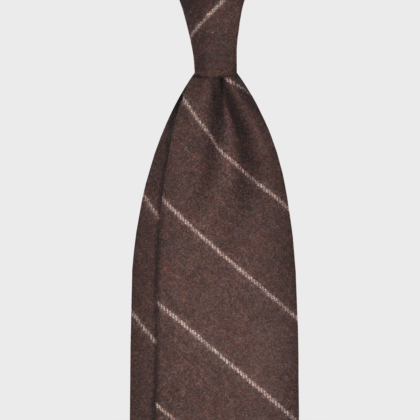 Coffee Brown Stripes Wool Tie Unlined 3 Folds. Soft flannel wool tie, handmade f marino napoli for Wools Boutique Uomo, coffee brown with ivory white stripes color, soft fabric to the touch, ideal for lovers of regimental wool ties