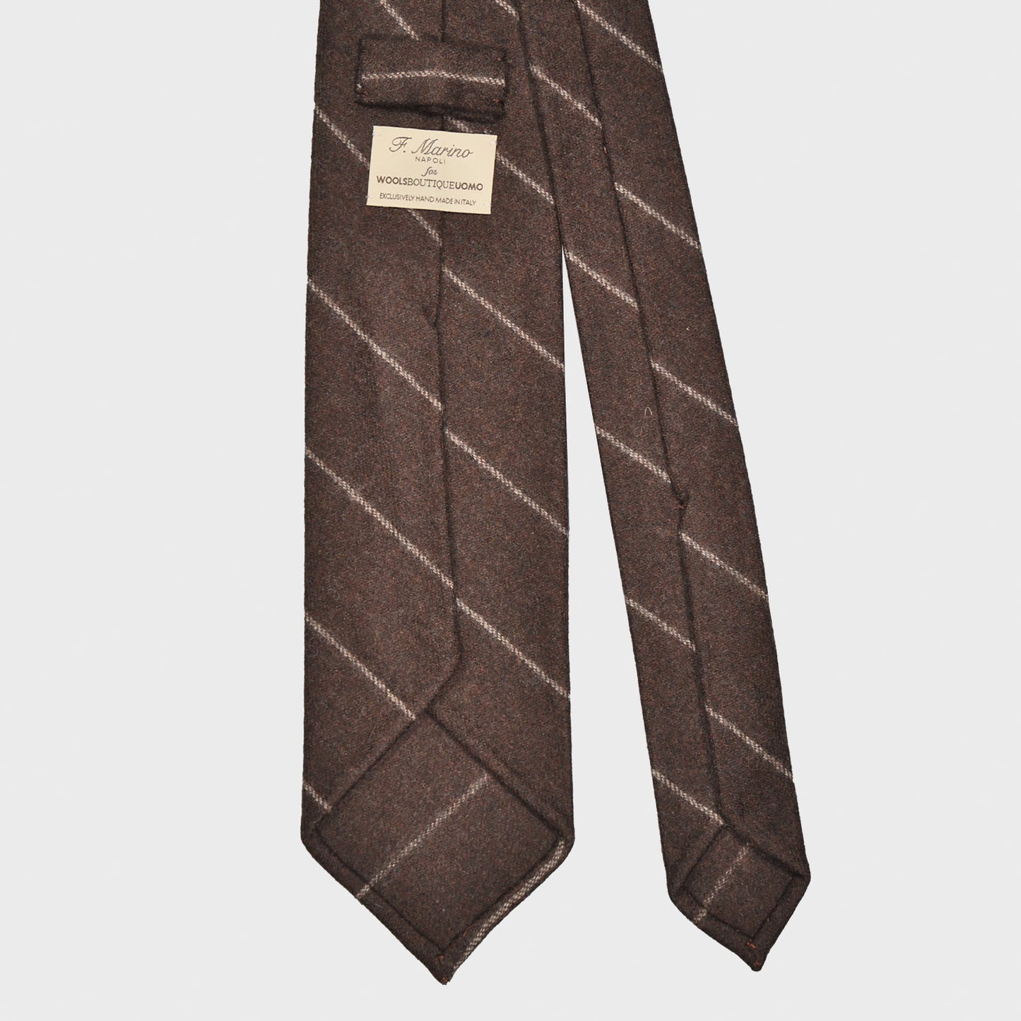 F.Marino Regimental Flannel Wool Tie 3 Folds Coffee Brown