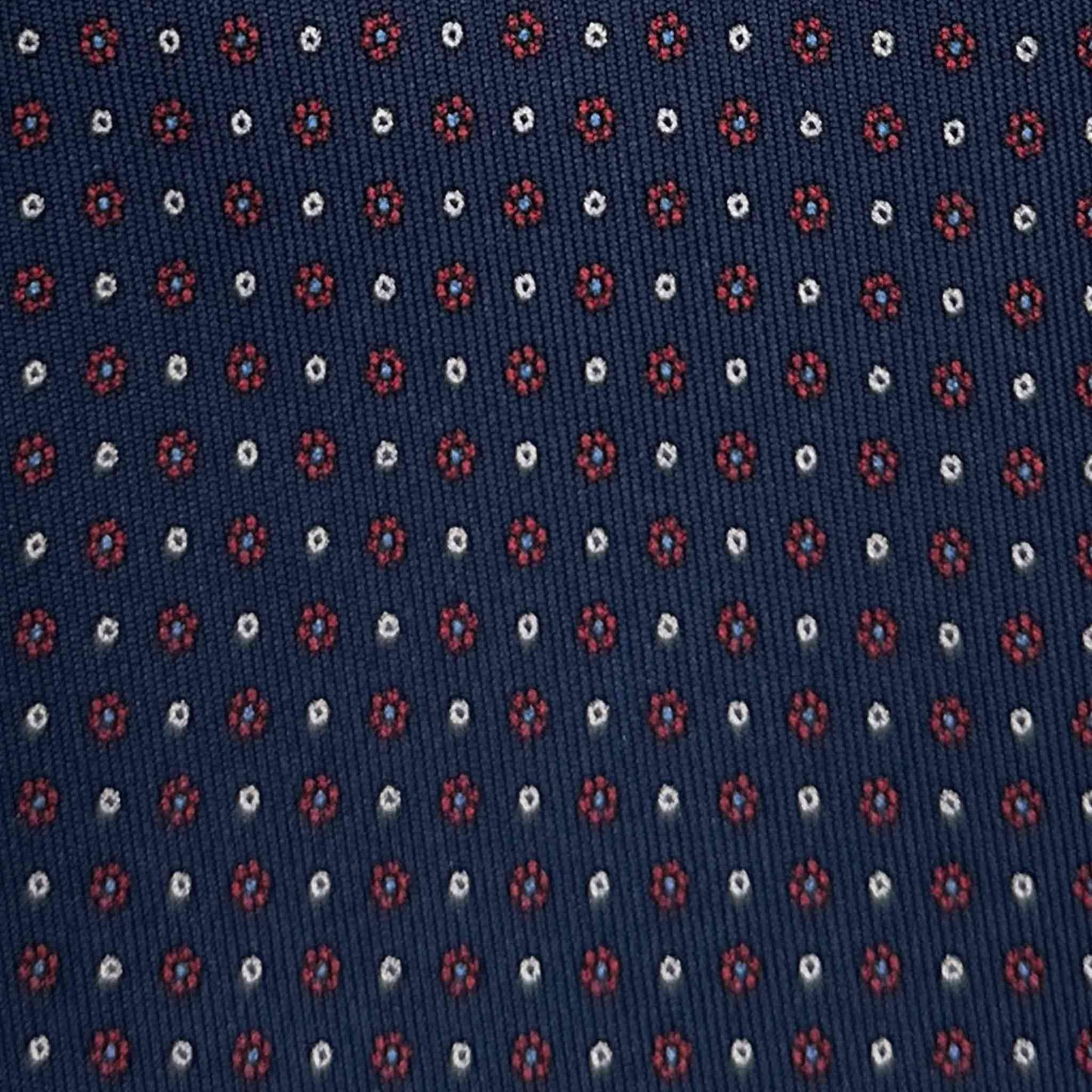 Sartorial Navy Blue Silk Tie Classic Red Micro Daisy Pattern.