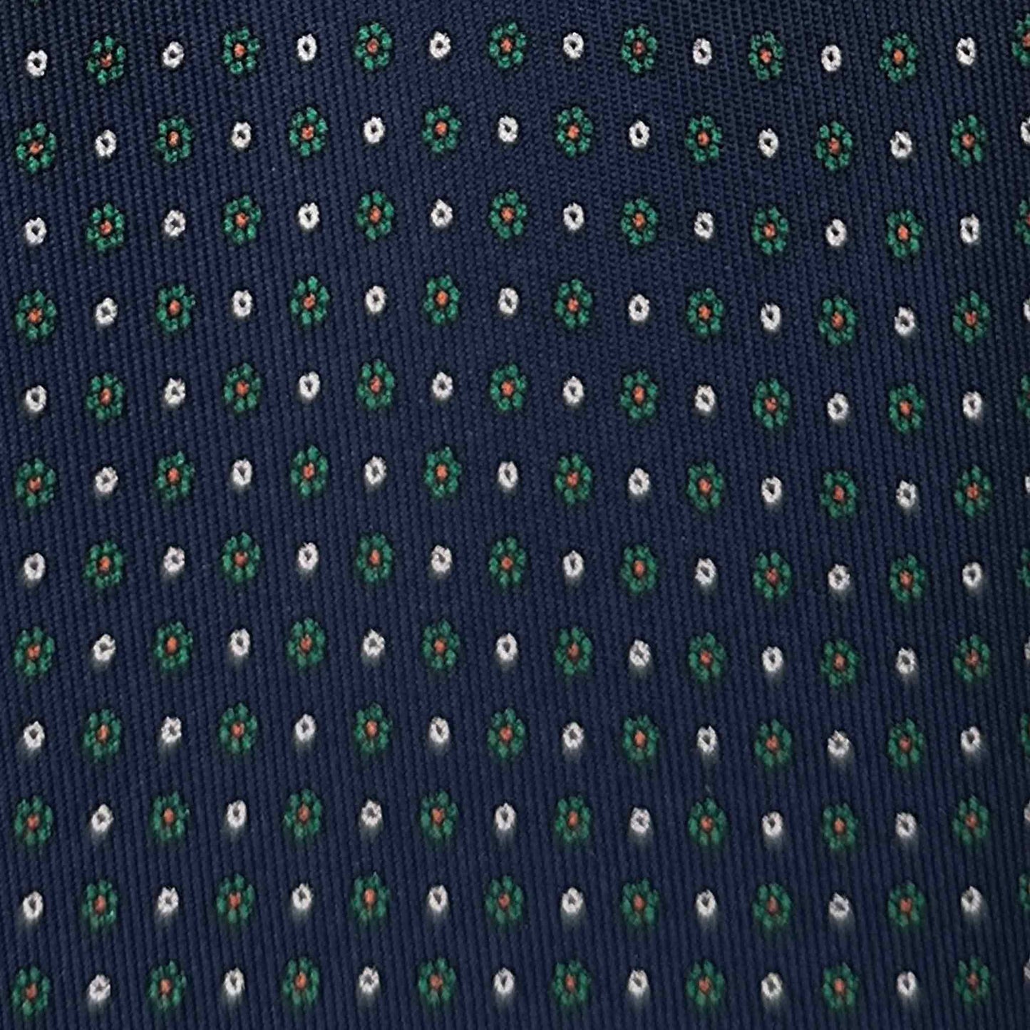Sartorial Navy Blue Silk Tie Classic Green Micro Daisy Pattern.