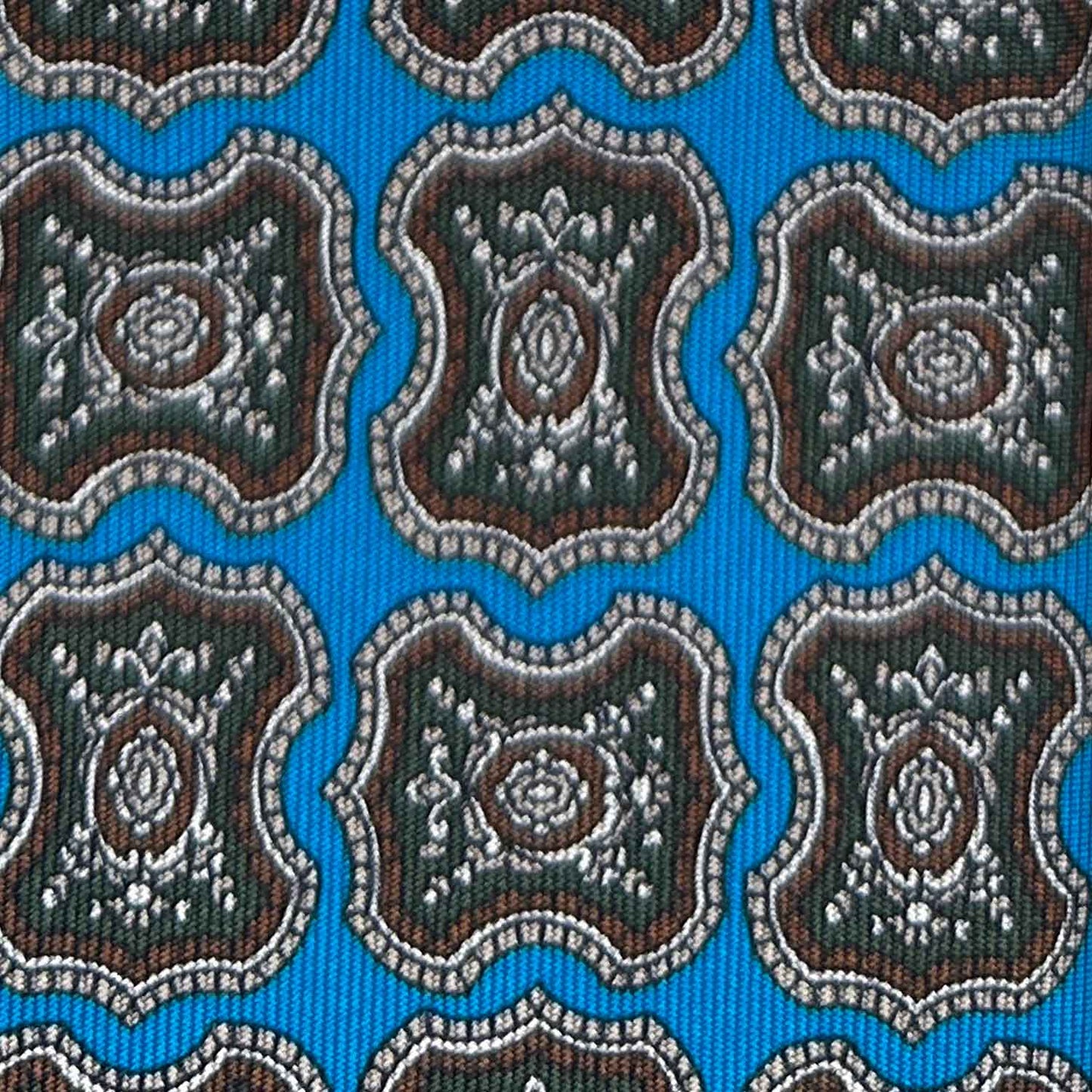 Cloisonné Blue Silk Tie Madallion Pattern Made in Italy