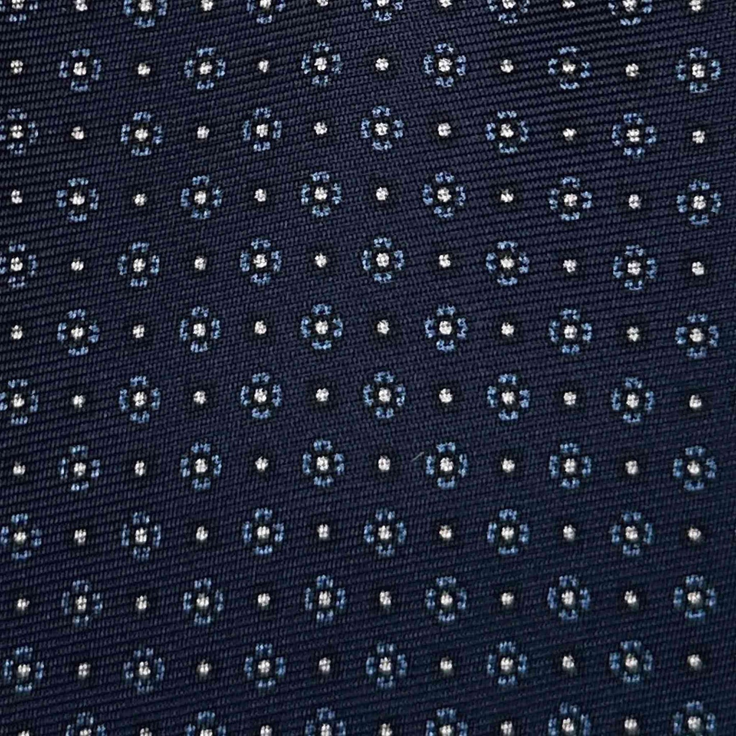 Handmade Silk Tie 7 Folds White Blue Micro Daisy