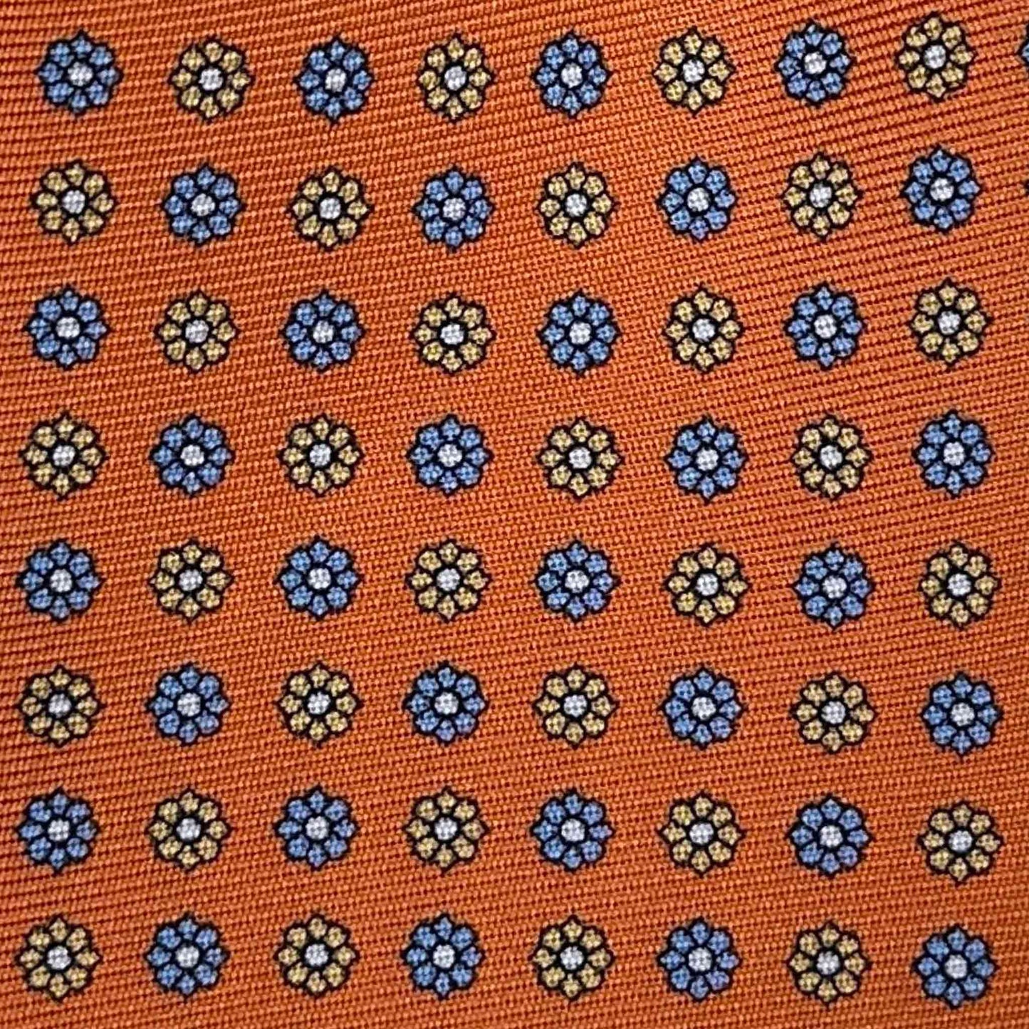 Orange Silk Tie 7 Folds Classic Micro Daisy
