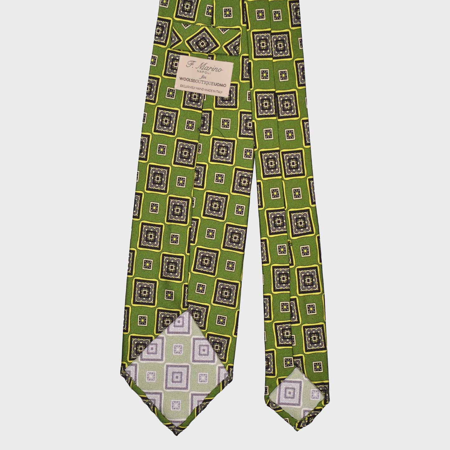 Lime Green Silk Tie Checked Diamonds Pattern