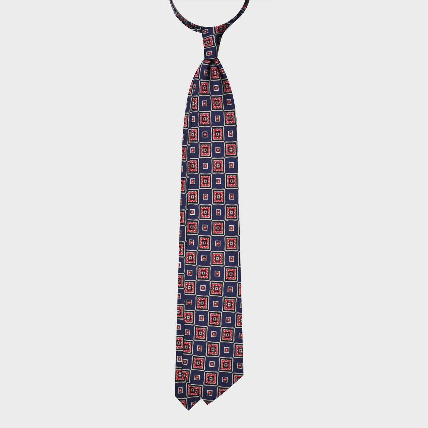 Denim Blue Silk Tie Checked Diamonds Pattern