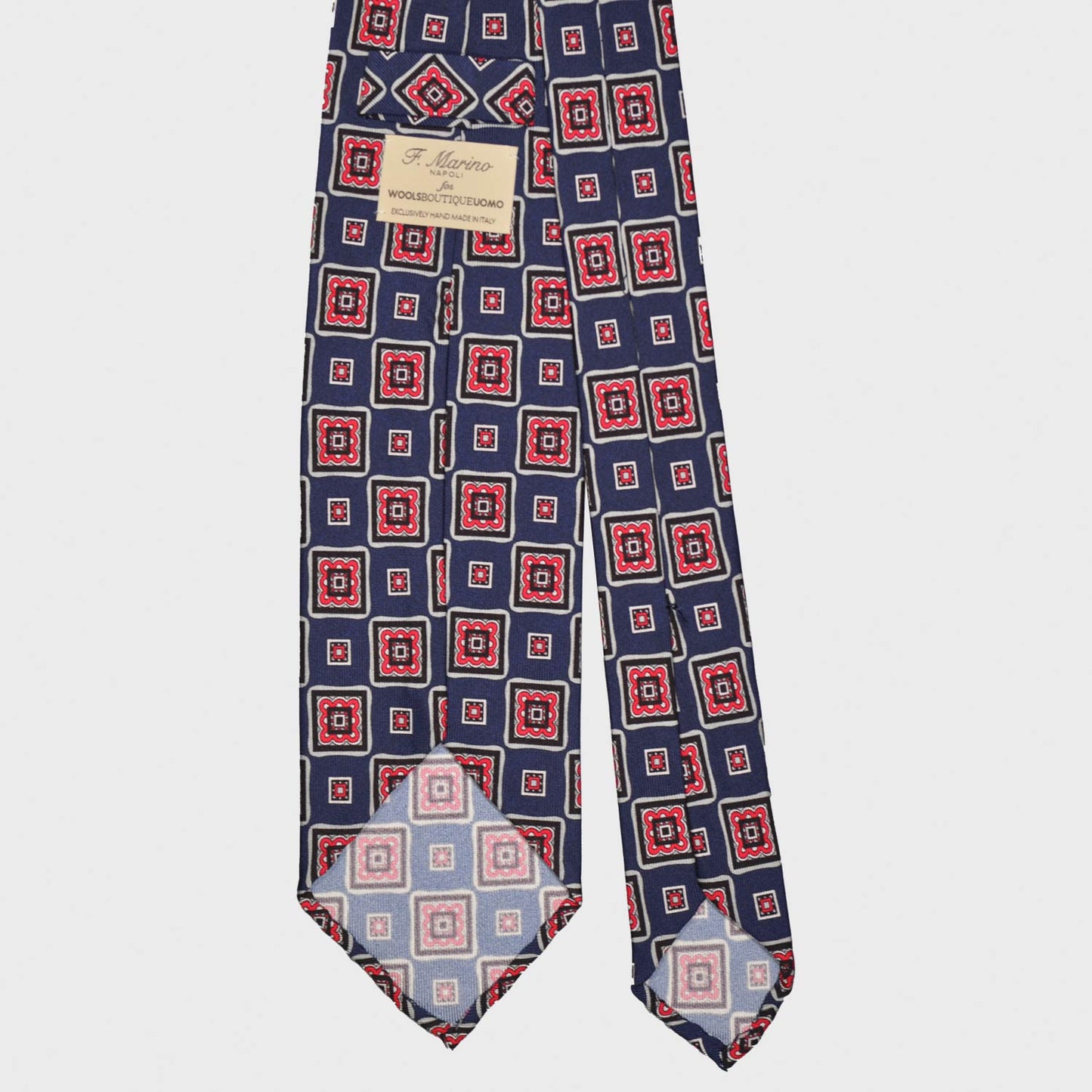 Denim Blue Silk Tie Checked Diamonds Pattern