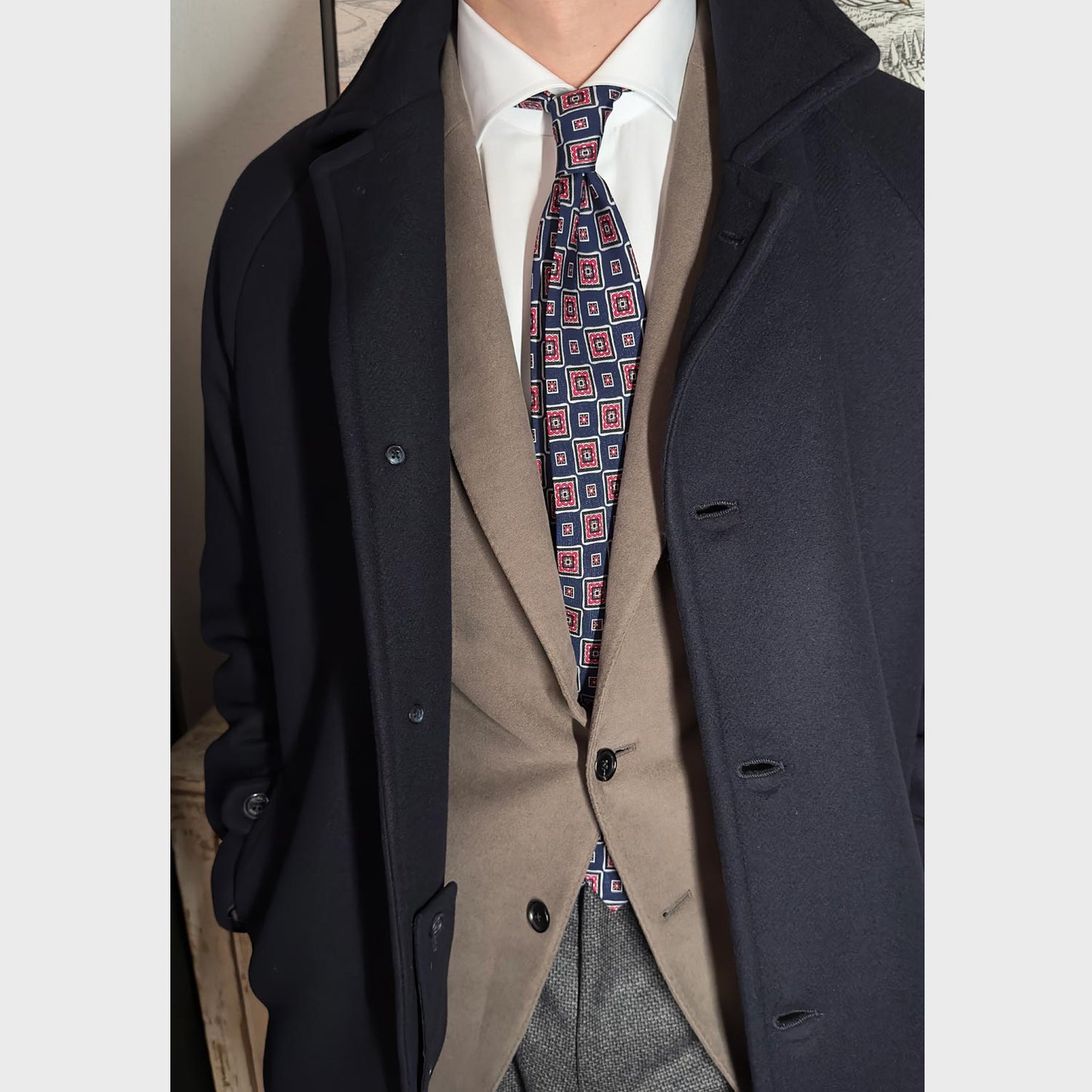 Denim Blue Silk Tie Checked Diamonds Pattern