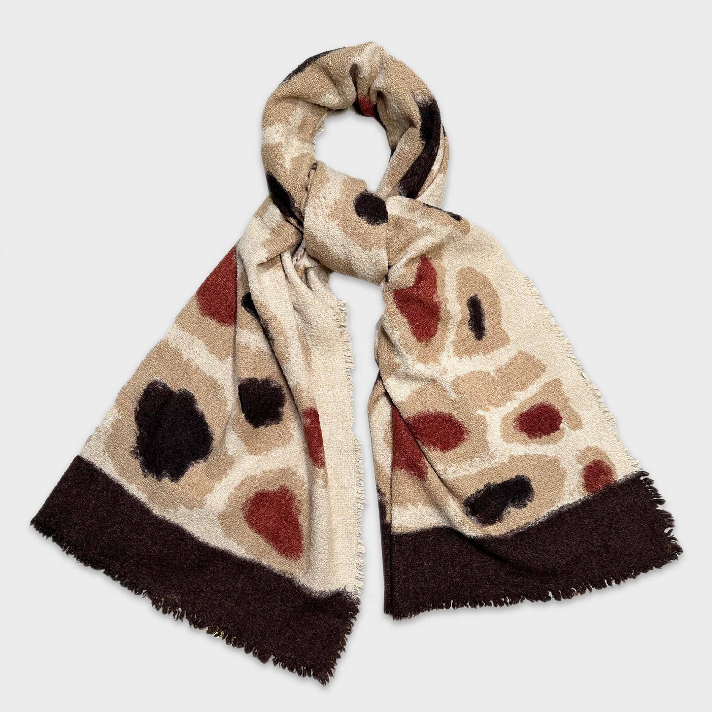Funny  Leopard Scarf Wool Cashmere Shop Geneva. Unique scarf with an refined leopard pattern, made in Italy scarves Faliero Sarti , unisex size, soft and warm wool and cashmere, ideal to wear in the winter