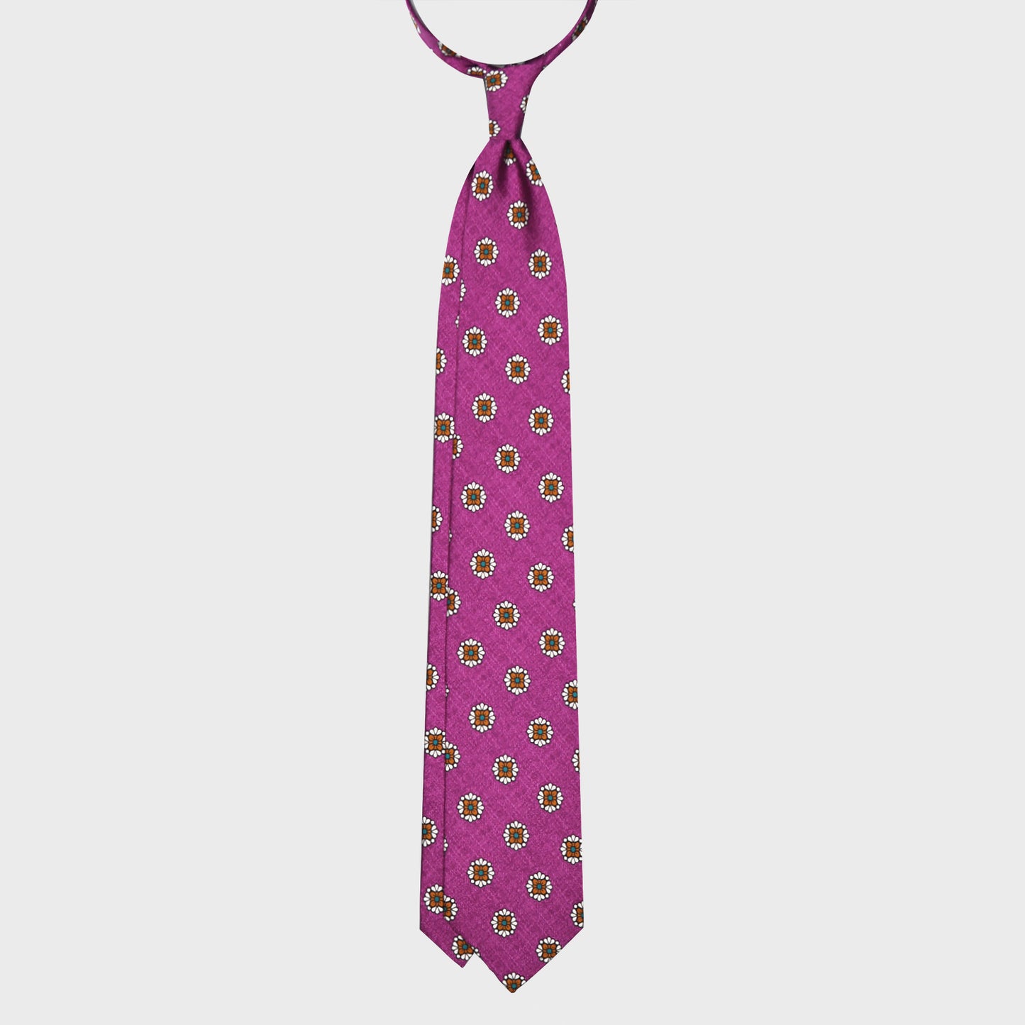 Royal Fuchsia Silk Tie Unlined Diamonds Flower Pattern