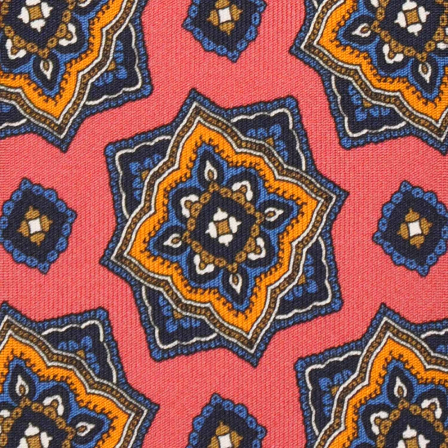 Mandala Pattern Salmon Pink Silk Tie Unlined