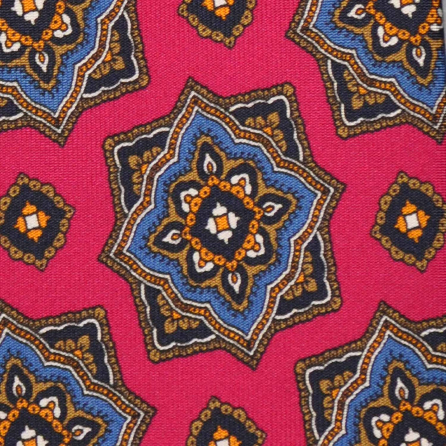 Mandala Pattern Navy Blue Silk Tie Unlined F.Marino Napoli