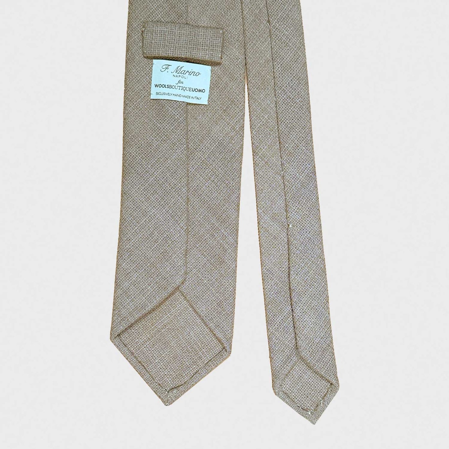 Sand Beige Wool Tie Hopsack Plain Color