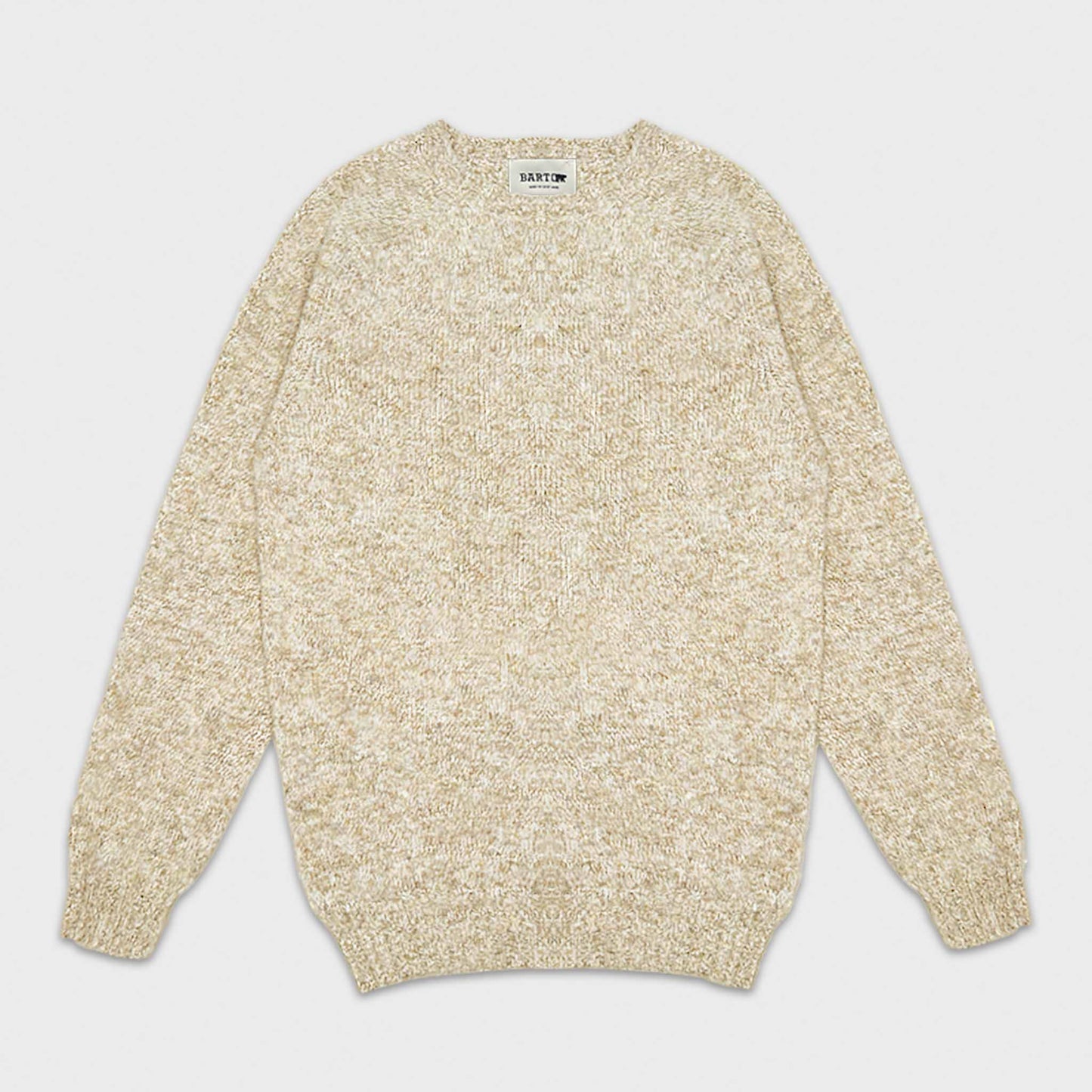 Ivory Beige Sweater Shetland Wool Men's Store Geneva. Shetland wool sweater made in Scotland by Barto, available at men's clothing boutique switzerland, ribbed collar, raglan sleeves, warm unisex crewneck sweater