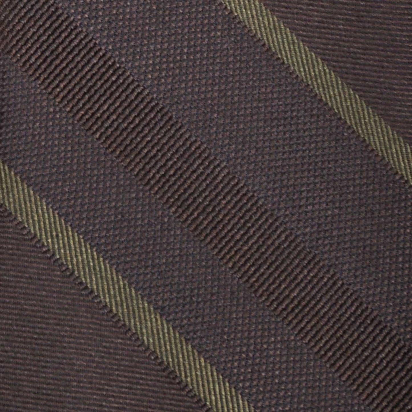 Wengè Brown Regimental Silk Tie. Elegant striped silk necktie, refined wengè brown background with army green striped