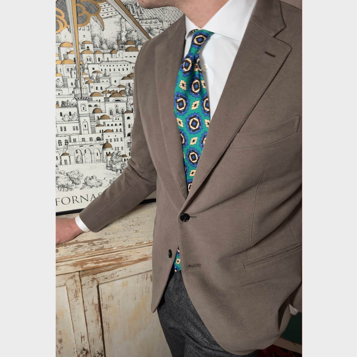 Handmade Silk Tie Emerald Green Geometric Mandala Pattern