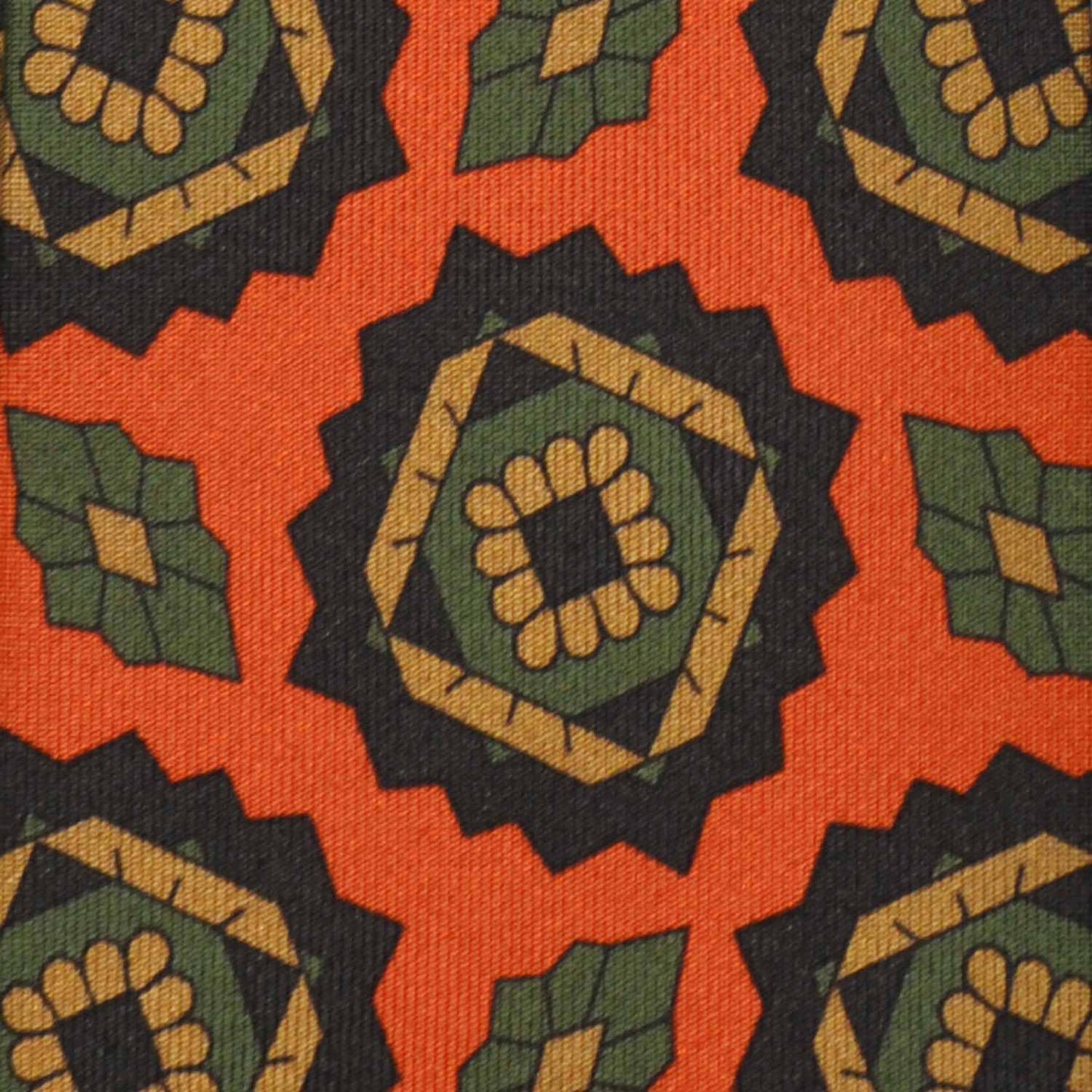 Handmade Silk Tie Orange Geometric Mandala Pattern