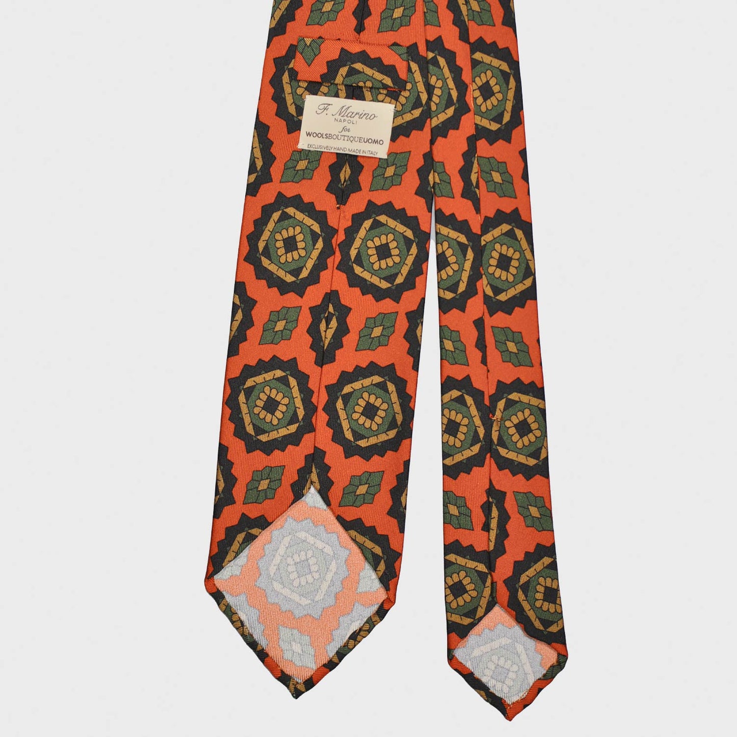 Handmade Silk Tie Orange Geometric Mandala Pattern