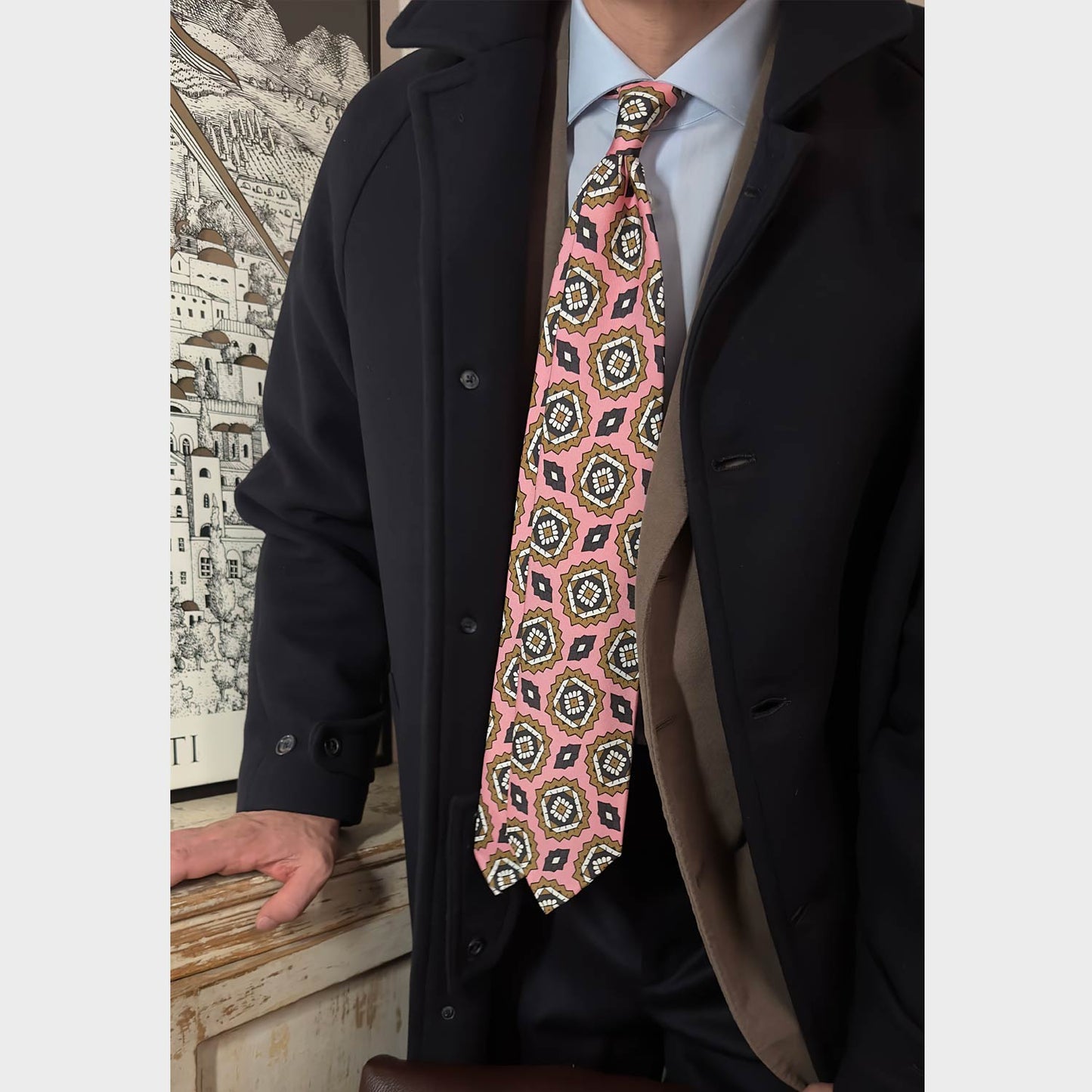 Handmade Silk Tie Pink Geometric Mandala Pattern