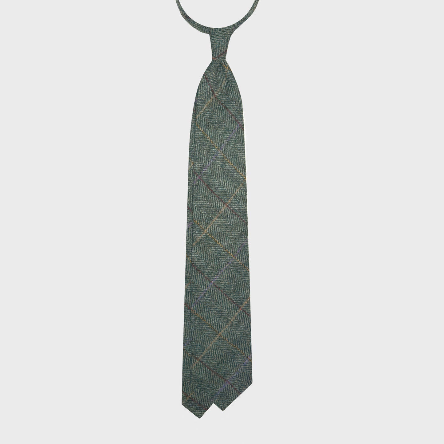 Olive Green Tweed Wool Tie Herringbone Hand Made in Italy