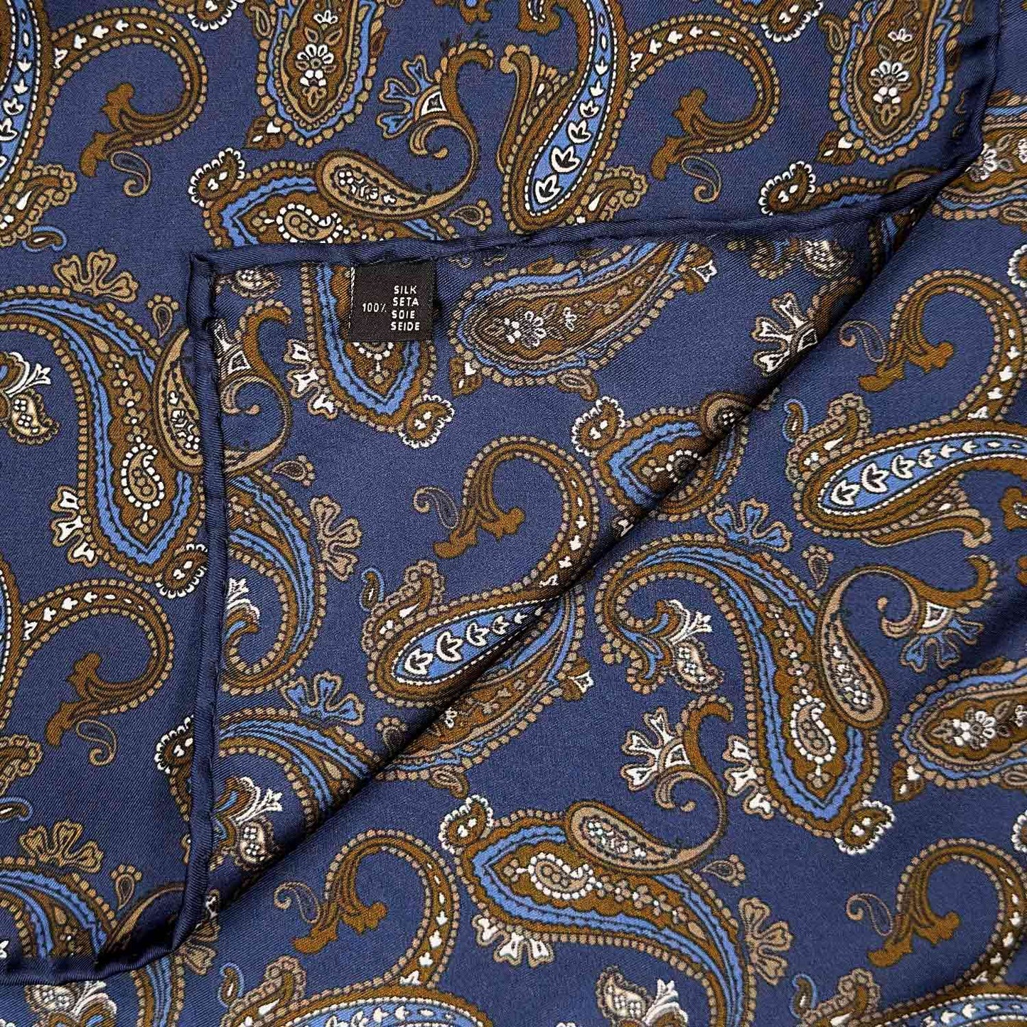 Pickled Bluewood Silk Pocket Square Paisley Pattern. Men's paisley pocket square made with soft silk and with rolled edge