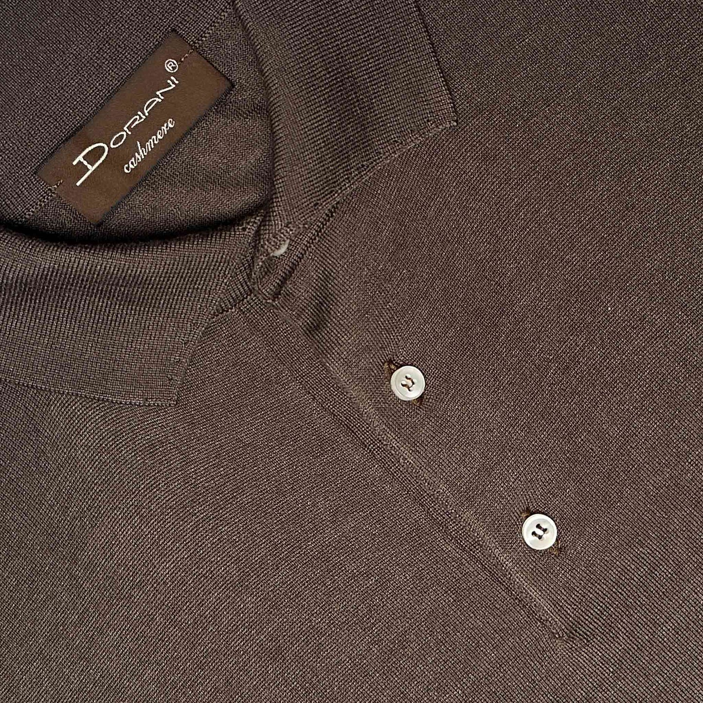 Coffee Brown Long Sleeve Polo 3 Buttons Wool Silk Cashmere Doriani