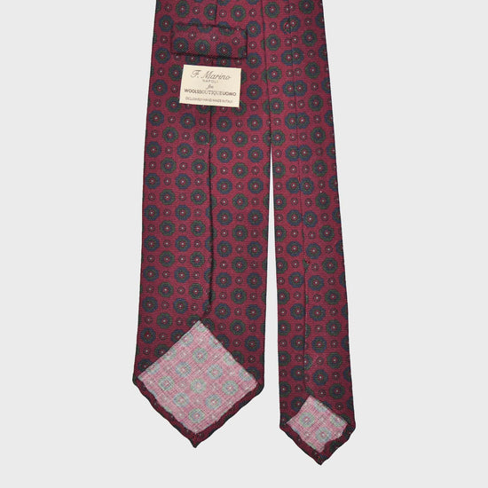 Burgundy Flowers Printed Wool Tie. Timeless burgundy tie made with finest Italian wool soft fabric to the touch