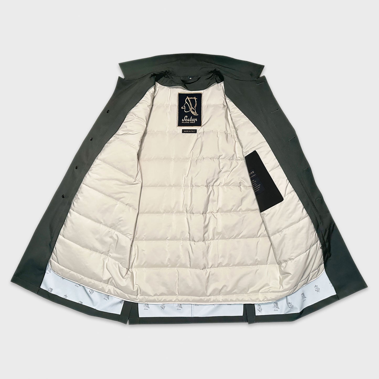 Loden Green Raincoat Sealup Removable Padded Interior discover in Wools Boutique Uomo Geneva