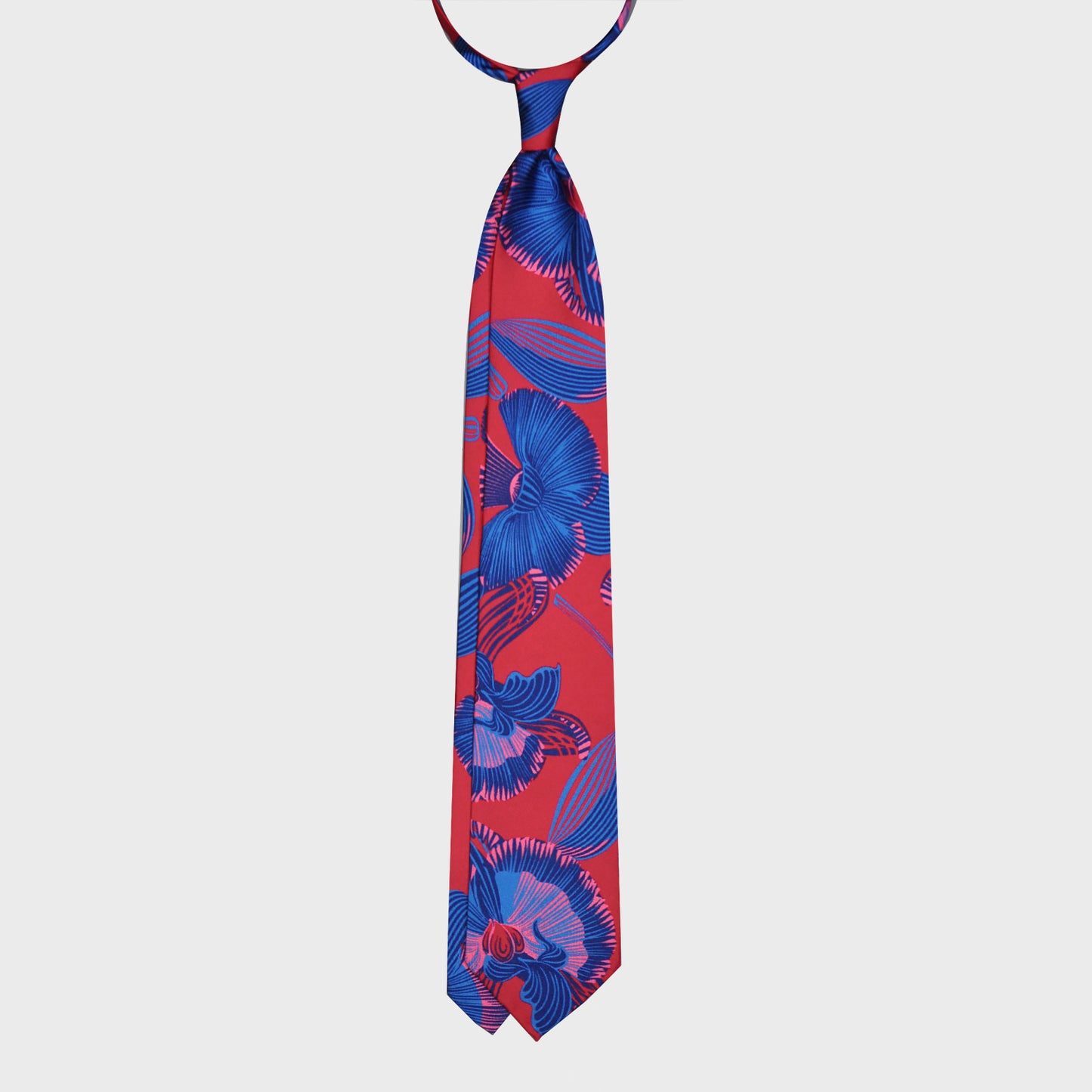 Magenta Red Silk Tie 3 Hawaiian Floral Pattern