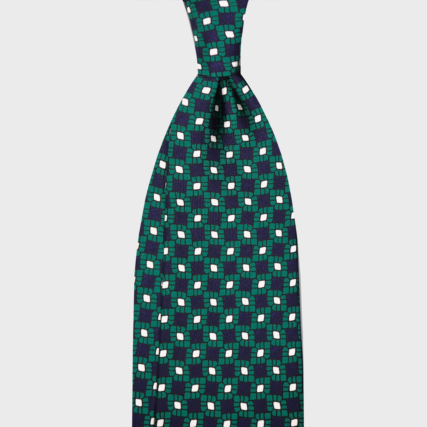 F.Marino Silk Tie 3 Folds Vintage Diamonds Emerald Green-Wools Boutique Uomo