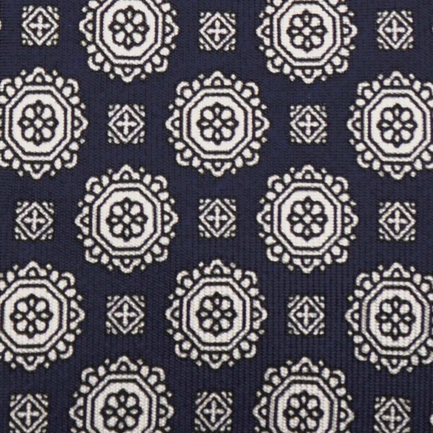 F.Marino Silk Tie 3 Folds Medallions Navy Blue-Wools Boutique Uomo