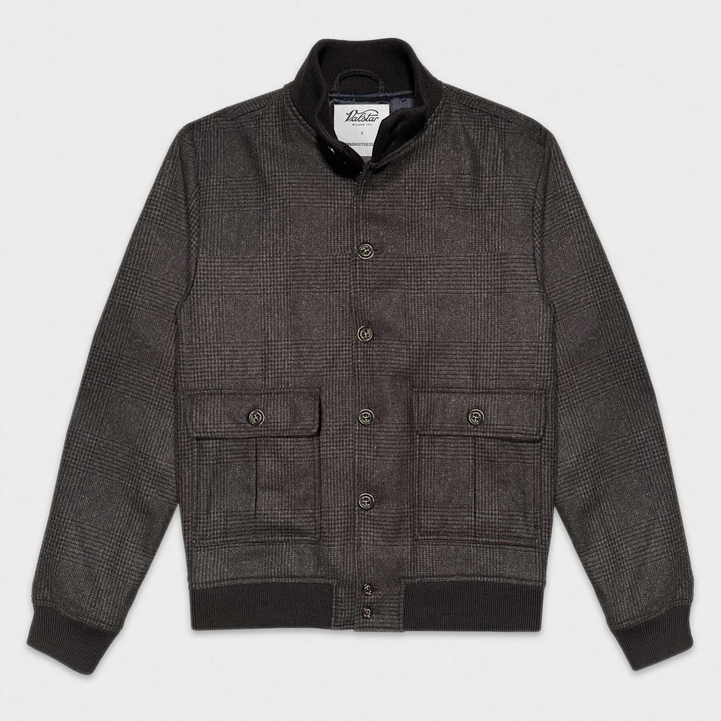 Prince of Wales Valstarino Jacket Valstar x Wools Boutique Uomo. Shop now in Geneva the men's prince of wales bomber jacket Valstarino made in Italy by Valstar Milano 1911 with flannel wool fabric Marling & Evans