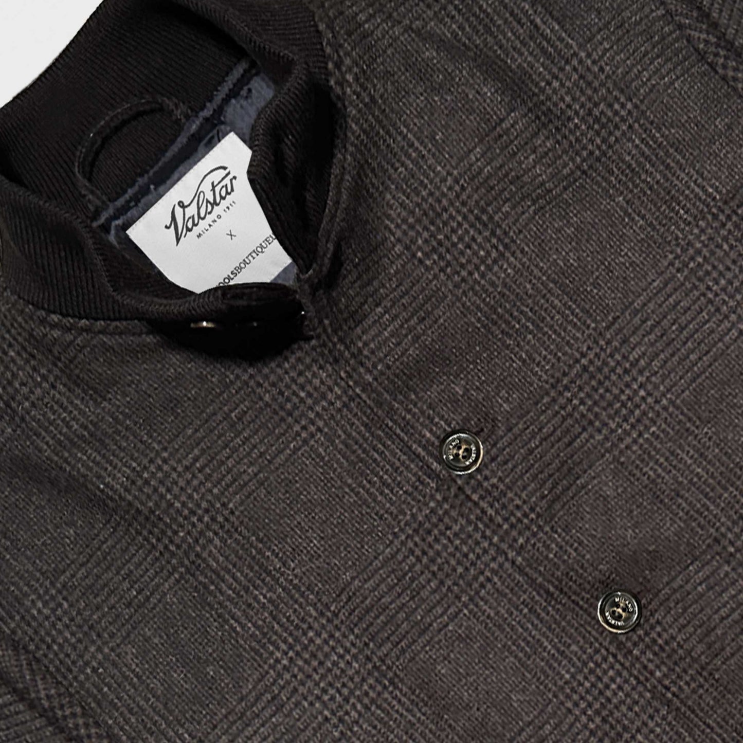 Achetez maintenant à Genève la veste bomber prince de Galles pour homme Valstarino fabriquée en Italie par Valstar Milano 1911 avec un tissu en laine flanelle Marling & Evans