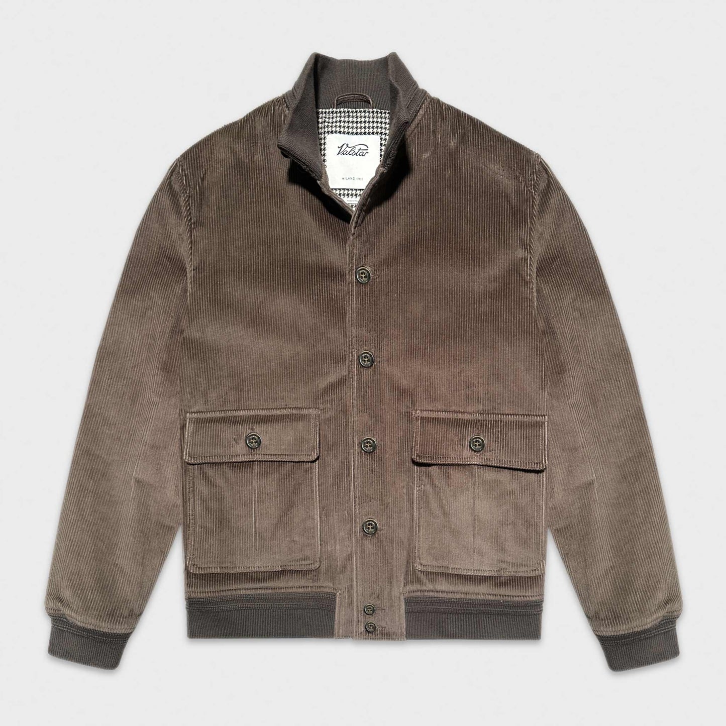 Valstarino Padded Cotton Corduroy Taupe Brown. Corduroy Valstarino jacket, taupe soft brown color, padded and lined inside, Softness to the touch. Valstarino uomo velluto shop in Geneva