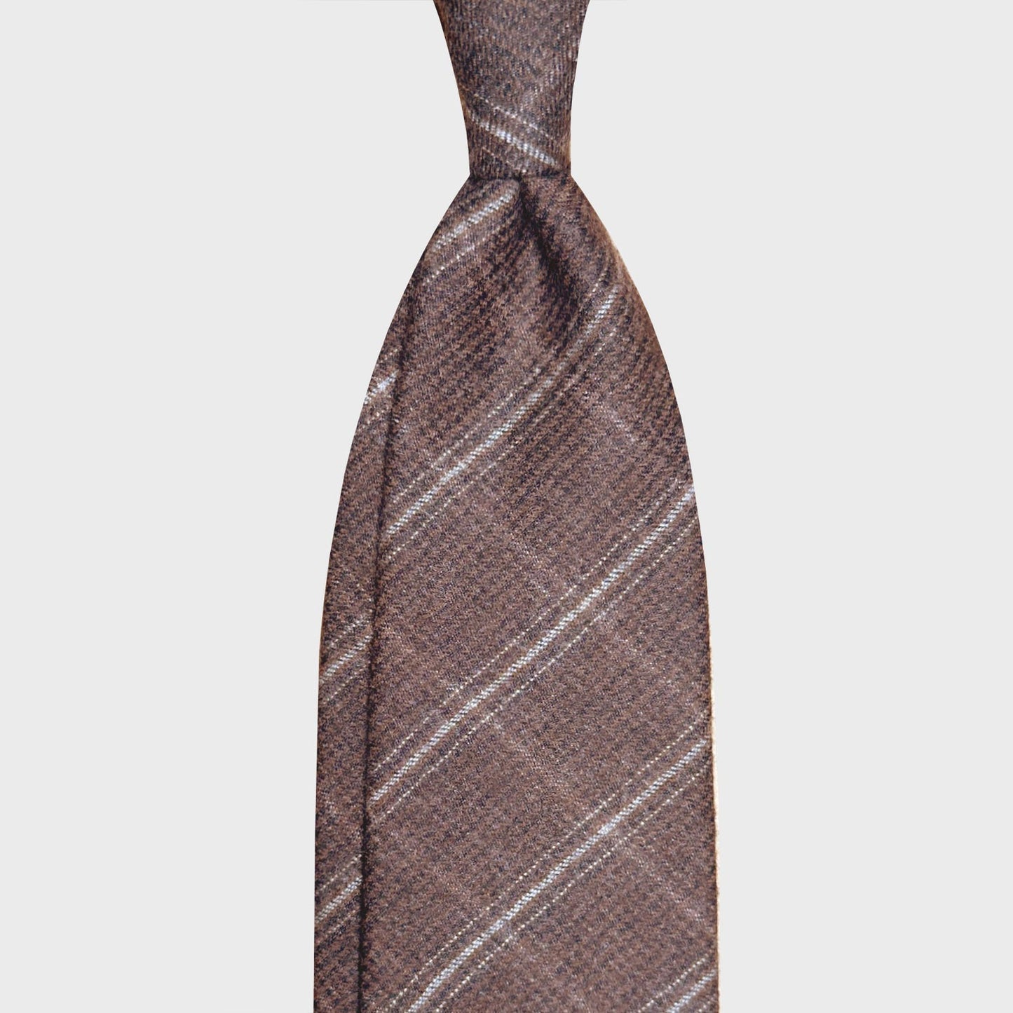 Windowpane Brown Wool Tie Shop in Swiss. Soft to the touch flannel wool tie geneva bear brown background with ivory white windowpane pattern, collection de cravates italiennes faites à la main à Genève