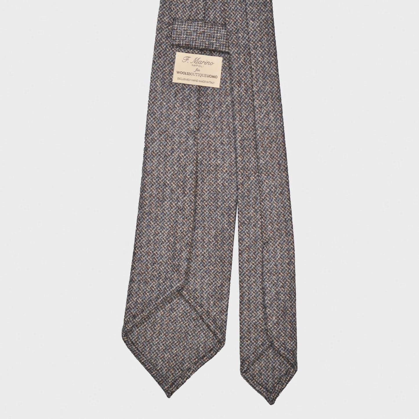 F.Marino Napoli Wool Tie 3 Folds Canvas Greige