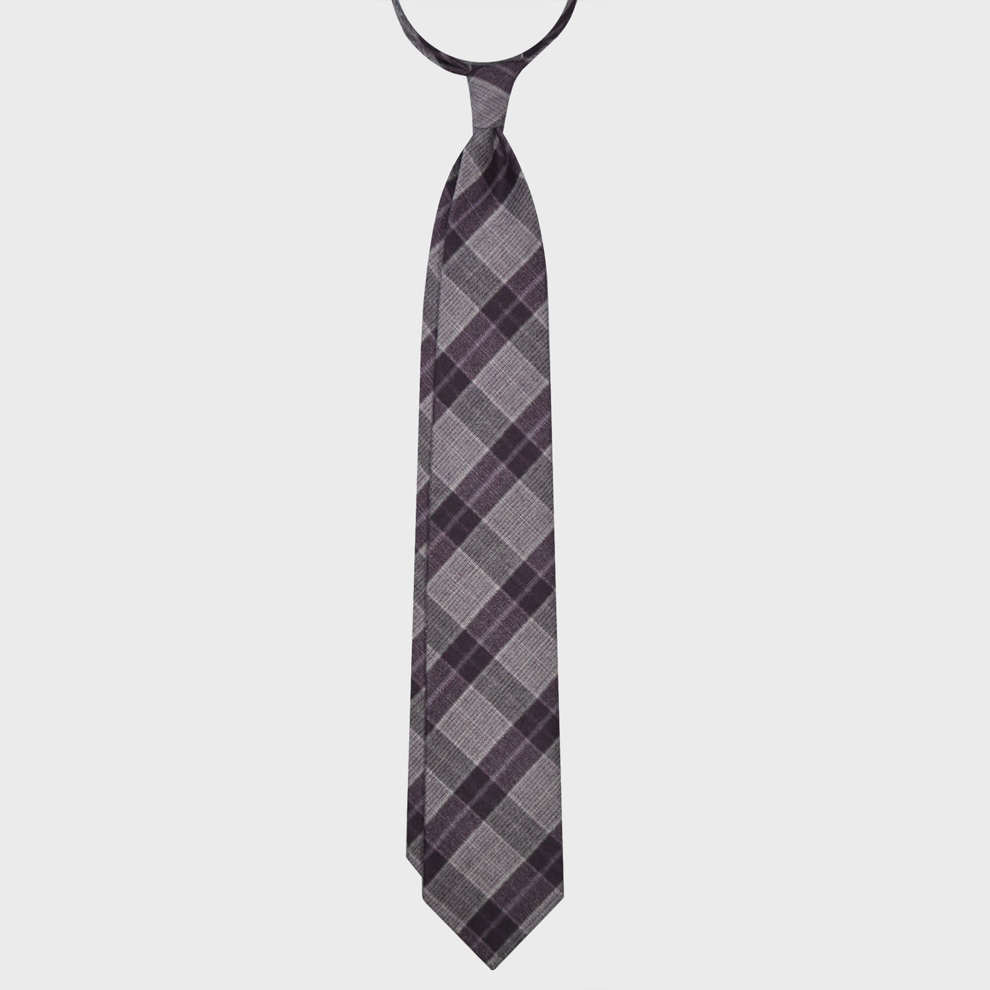 Purple Checks Light Gauze Wool Tie 3 Folds Unlined F.Marino