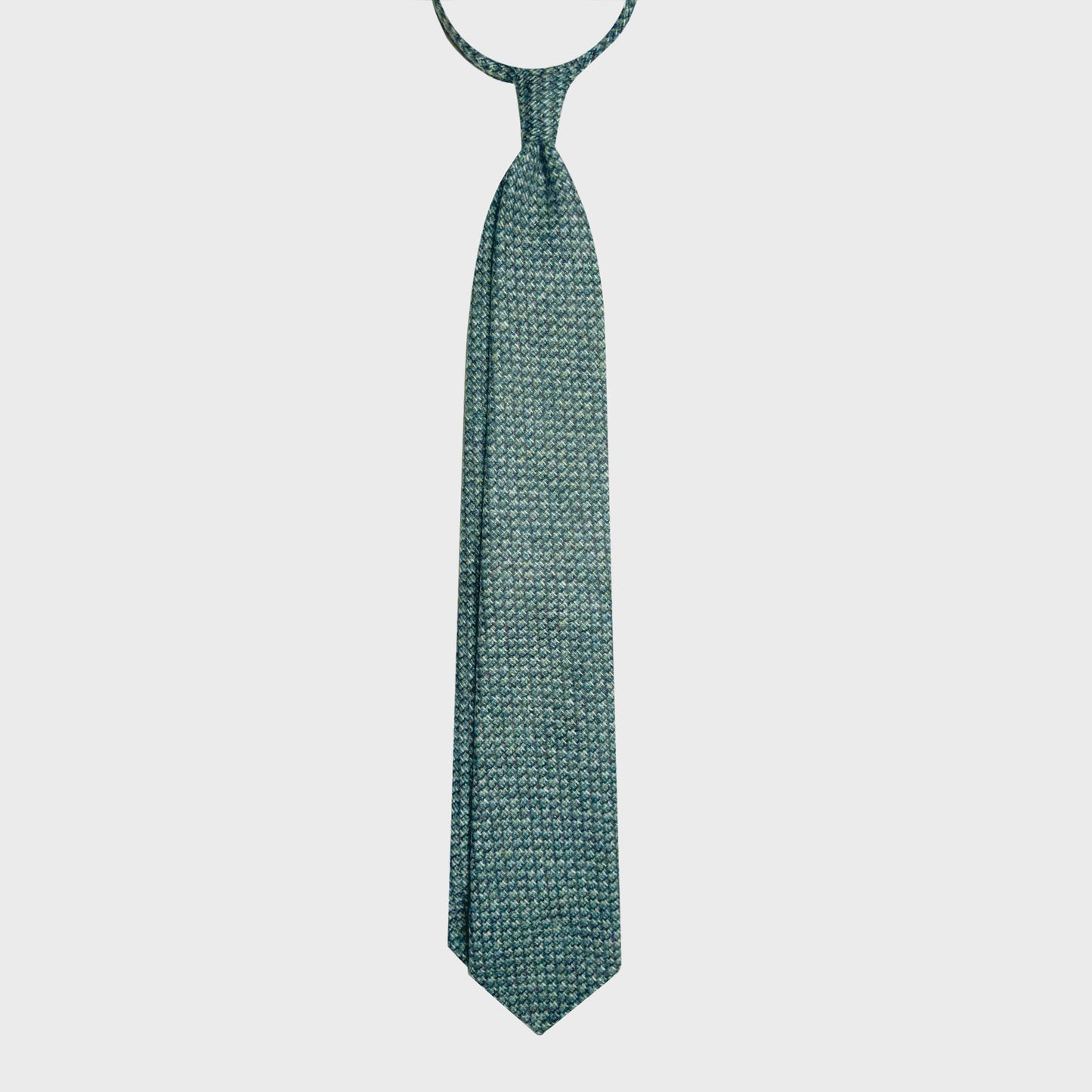 Green Wool Tie Mélange Basket Weave Unlined Hand Made in Italy