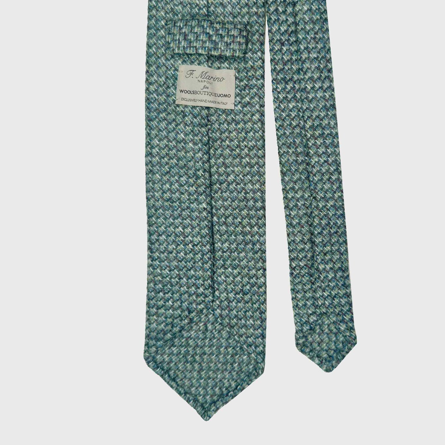 Green Wool Tie Mélange Basket Weave Unlined Hand Made in Italy