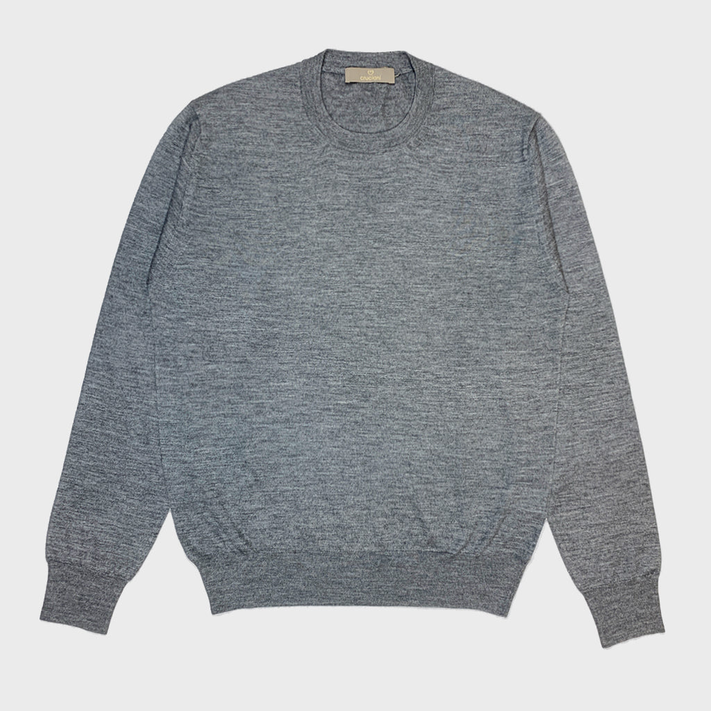 Cruciani Men's Crewneck Sweater Cashmere & Silk Grey-Wools Boutique Uomo