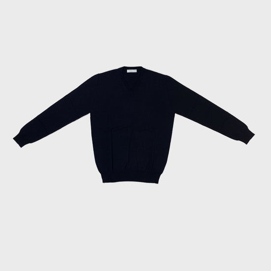 Cruciani Men's V-neck Sweater Cashmere & Silk Night Blue-Wools Boutique Uomo