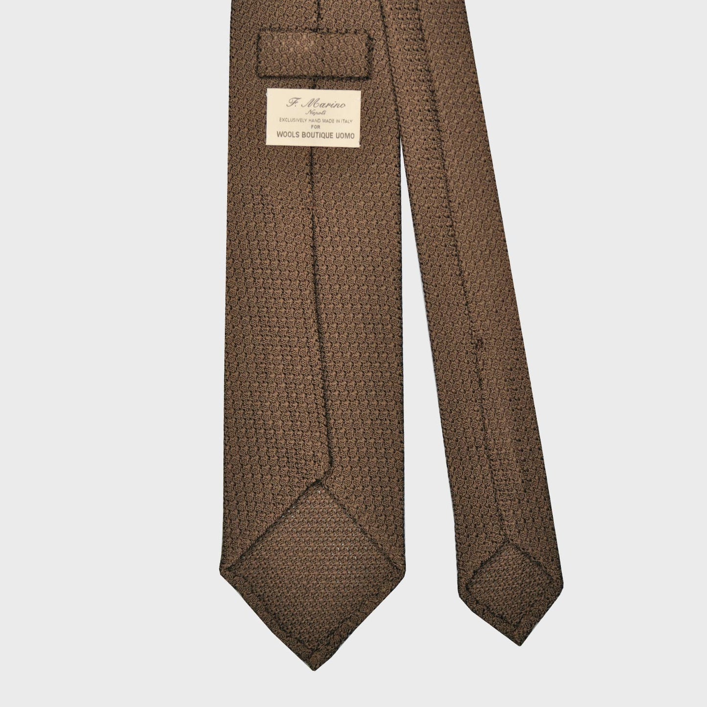 F.Marino Grenadine Silk Tie Chunky Gauze 3 Folds Mud Brown-Wools Boutique Uomo